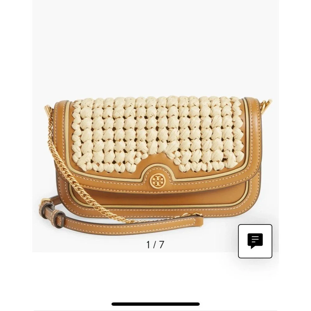 Tory Burch Robinson Raffia Wallet on a Chain Color Natural Retail $498